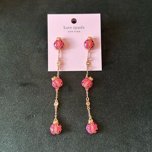 NWT Kate spade jewelry Long Gold Tone Pink Enamel
Ladybugs Earrings Drop Dangle
